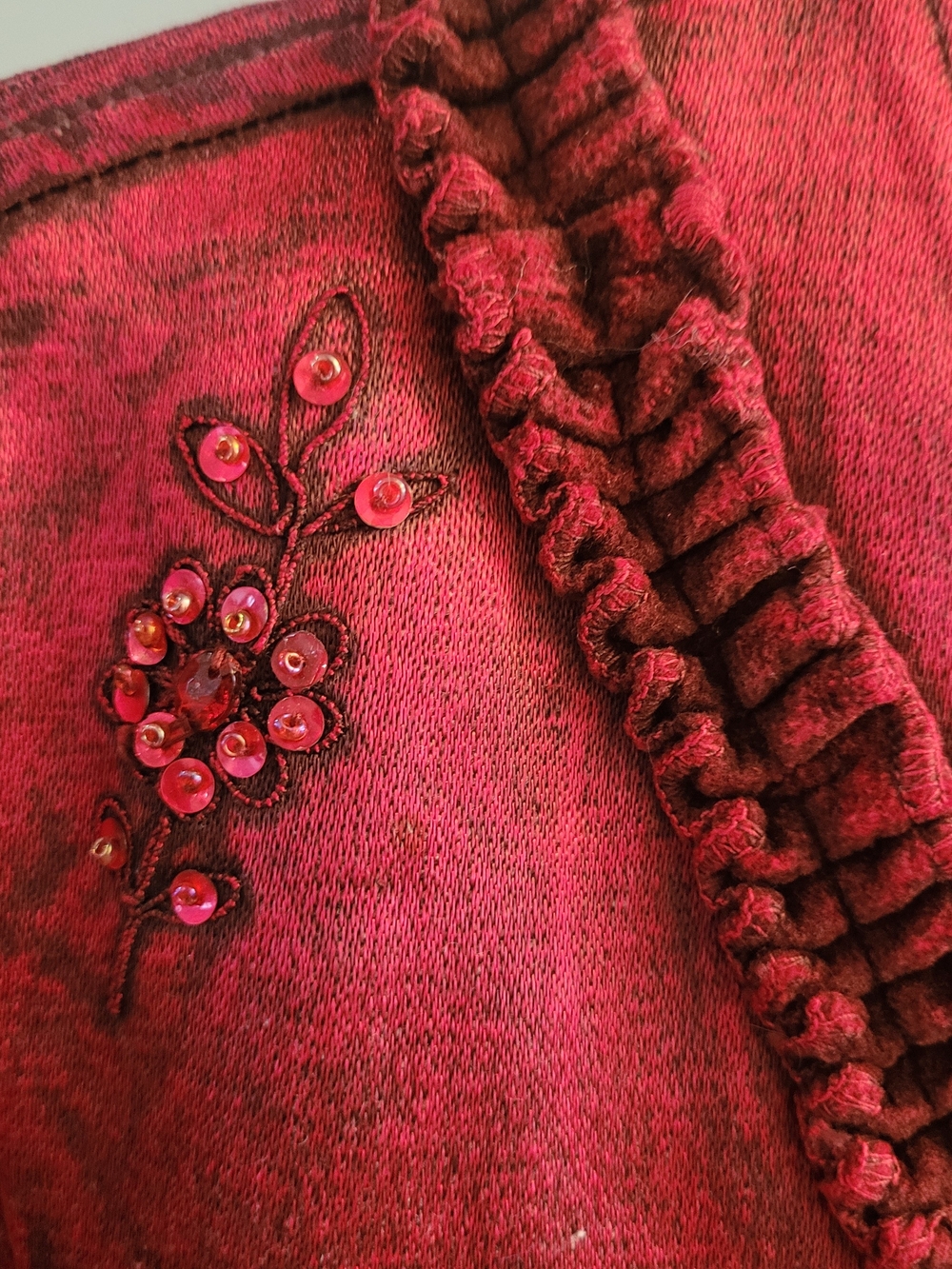 Parsley & Sage Embellished Ruffle Trim Jacket | Boho Artsy Cardigan | Medium - Picture 9 of 12
